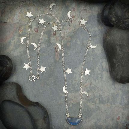 Labradorite Half Moon Pendant on Moon and Star Chain