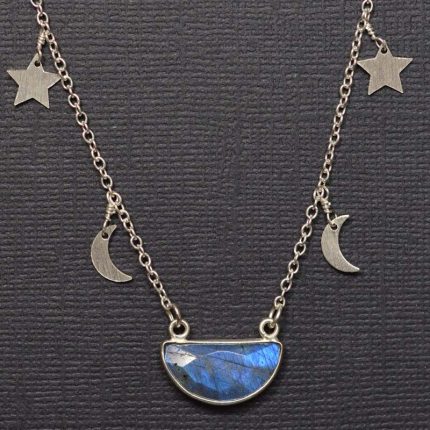 Labradorite Half Moon Pendant on Moon and Star Chain