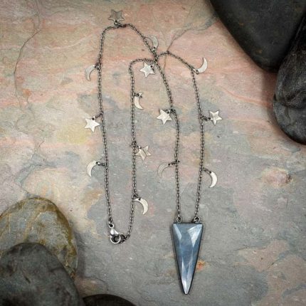 Labradorite Triangle Pendant on Moon and Star Chain - A