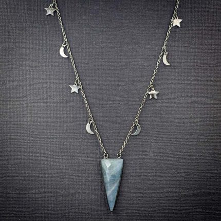 Labradorite Triangle Pendant on Moon and Star Chain - A