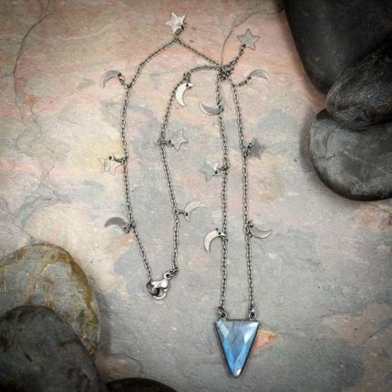 Labradorite Triangle Pendant on Moon and Star Chain - B
