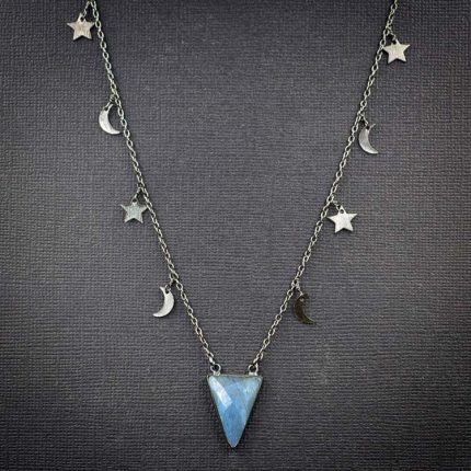 Labradorite Triangle Pendant on Moon and Star Chain - B