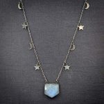 Labradorite Pentagon Pendant on Moon and Star Chain - C