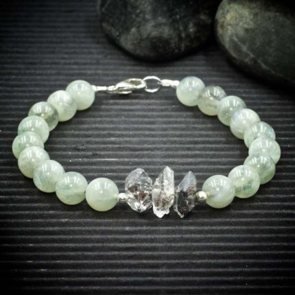Siberian Moonstone and Herkimer Diamond Bracelet