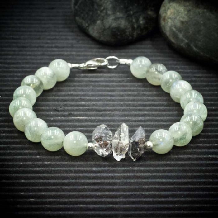 Siberian Moonstone and Herkimer Diamond Bracelet
