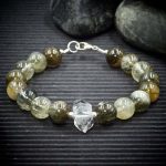 Green Tourmaline Rutile Quartz and Herkimer Diamond Bracelet