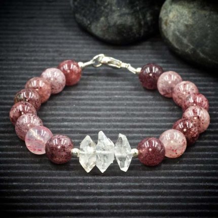 Strawberry Quartz and Herkimer Diamond Bracelet