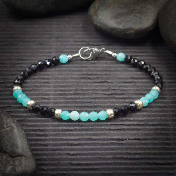 Black Tourmaline and Amazonite Crystal Bracelet