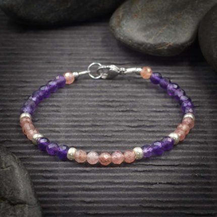 Amethyst and Strawberry Quartz Crystal Bracelet