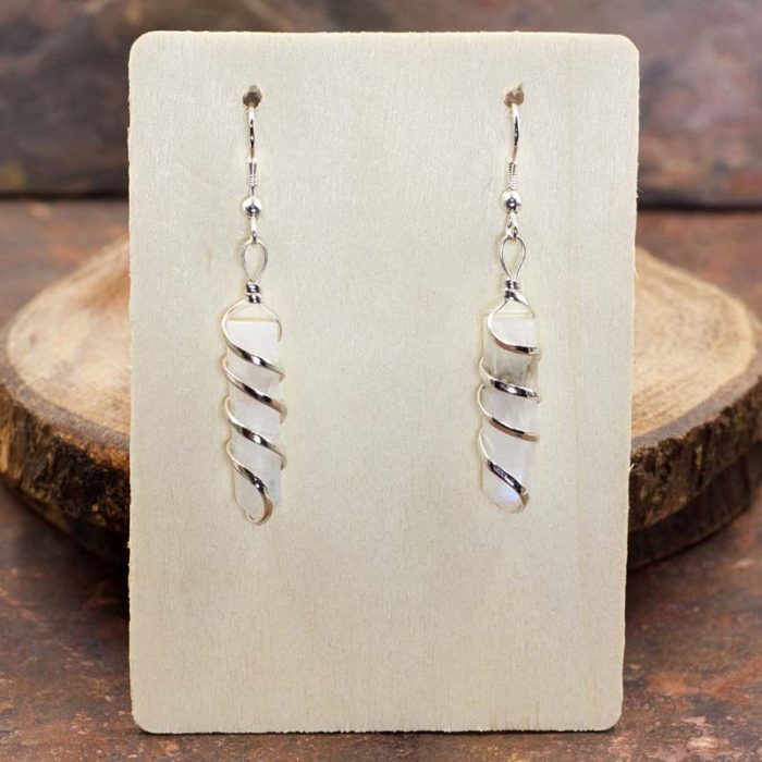 Rainbow Moonstone Coil Wrapped Point Earrings