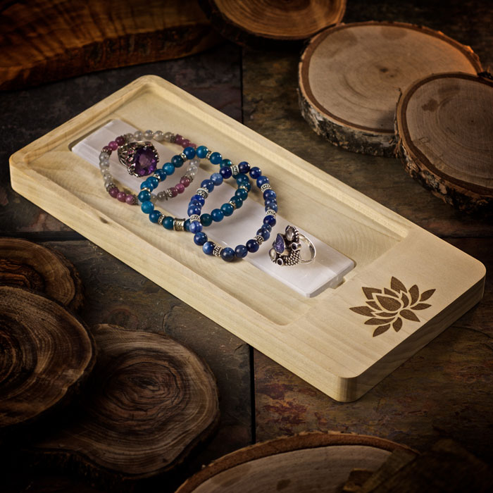 Lotus Blossom Crystal Charging Tray with Selenite