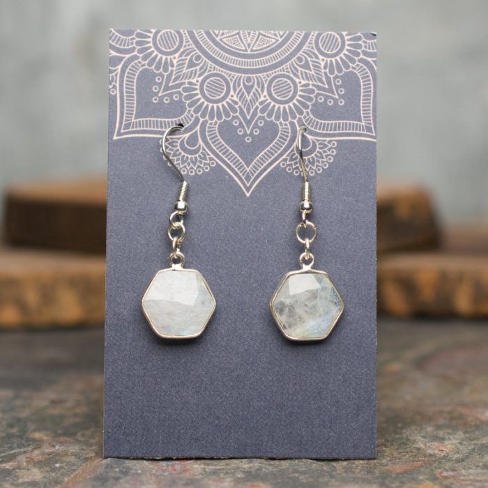Moonstone Hexagon Dangle Earrings