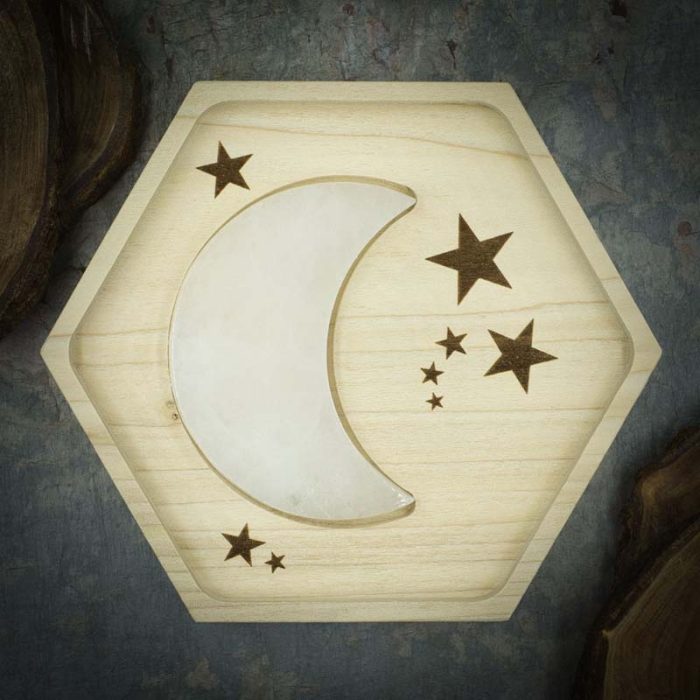 Selenite Moon and Star Crystal Charging Tray