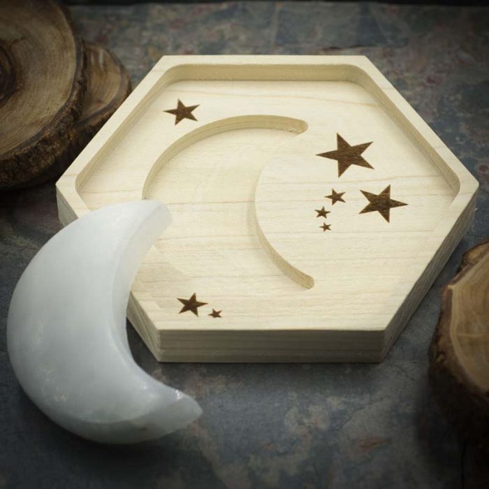 Selenite Moon and Star Crystal Charging Tray