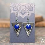 Lapis Lazuli Hanmered Stainless Steel Earrings