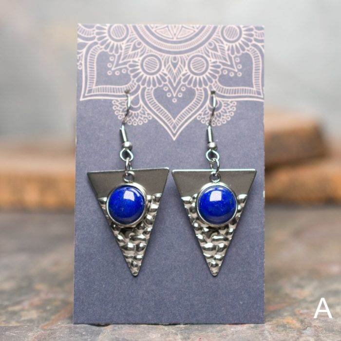Lapis Lazuli Hanmered Stainless Steel Earrings