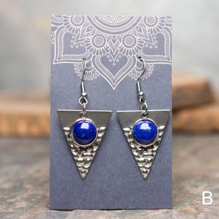 Lapis Lazuli Hanmered Stainless Steel Earrings