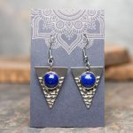 Lapis Lazuli Hanmered Stainless Steel Earrings