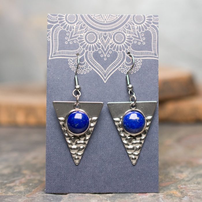 Lapis Lazuli Hanmered Stainless Steel Earrings