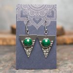 Malachite Hammered Stainless Steel Earrings