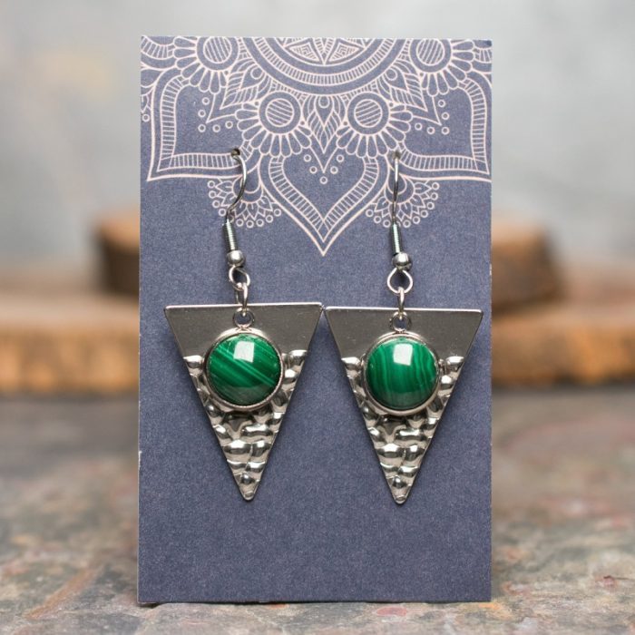 Malachite Hammered Stainless Steel Earrings