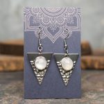Moonstone Hammered Stainless Steel Earrings