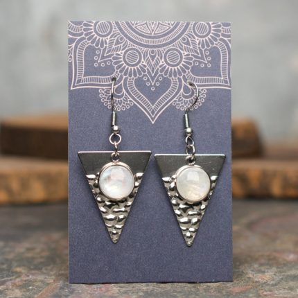 Moonstone Hammered Stainless Steel Earrings