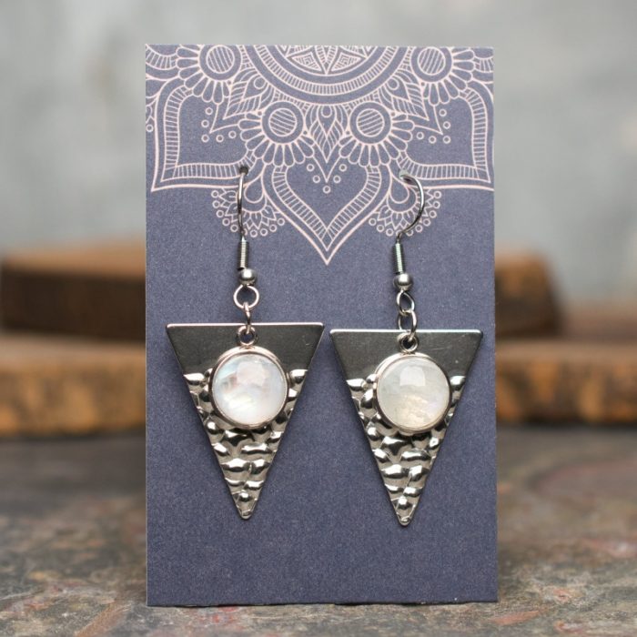 Moonstone Hammered Stainless Steel Earrings