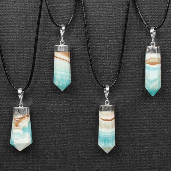 Blue Aragonite and Sterling Silver Pendants