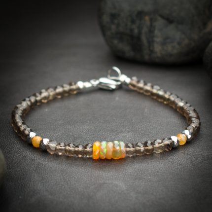Smoky Quartz and Ethiopian Fire Opal Crystal Bracelet