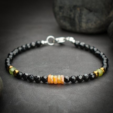 Black Onyx and Ethiopian Fire Opal Crystal Bracelet