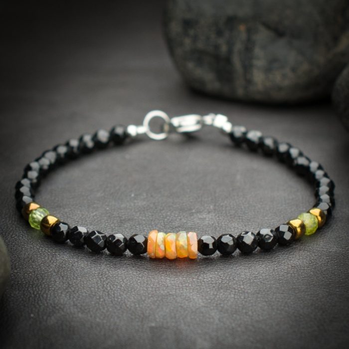 Black Onyx and Ethiopian Fire Opal Crystal Bracelet
